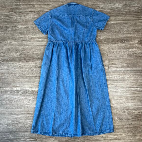 Vintage L.L. Bean Women's Blue Jean Denim Button Down Midi Dress (Sz M) - Picture 5 of 10